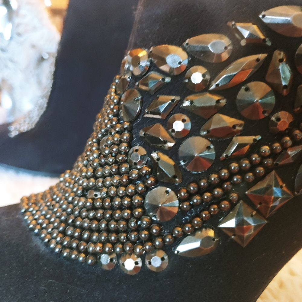 NWOT Suede Studded Stiletto Boots - Picture 13 of 13